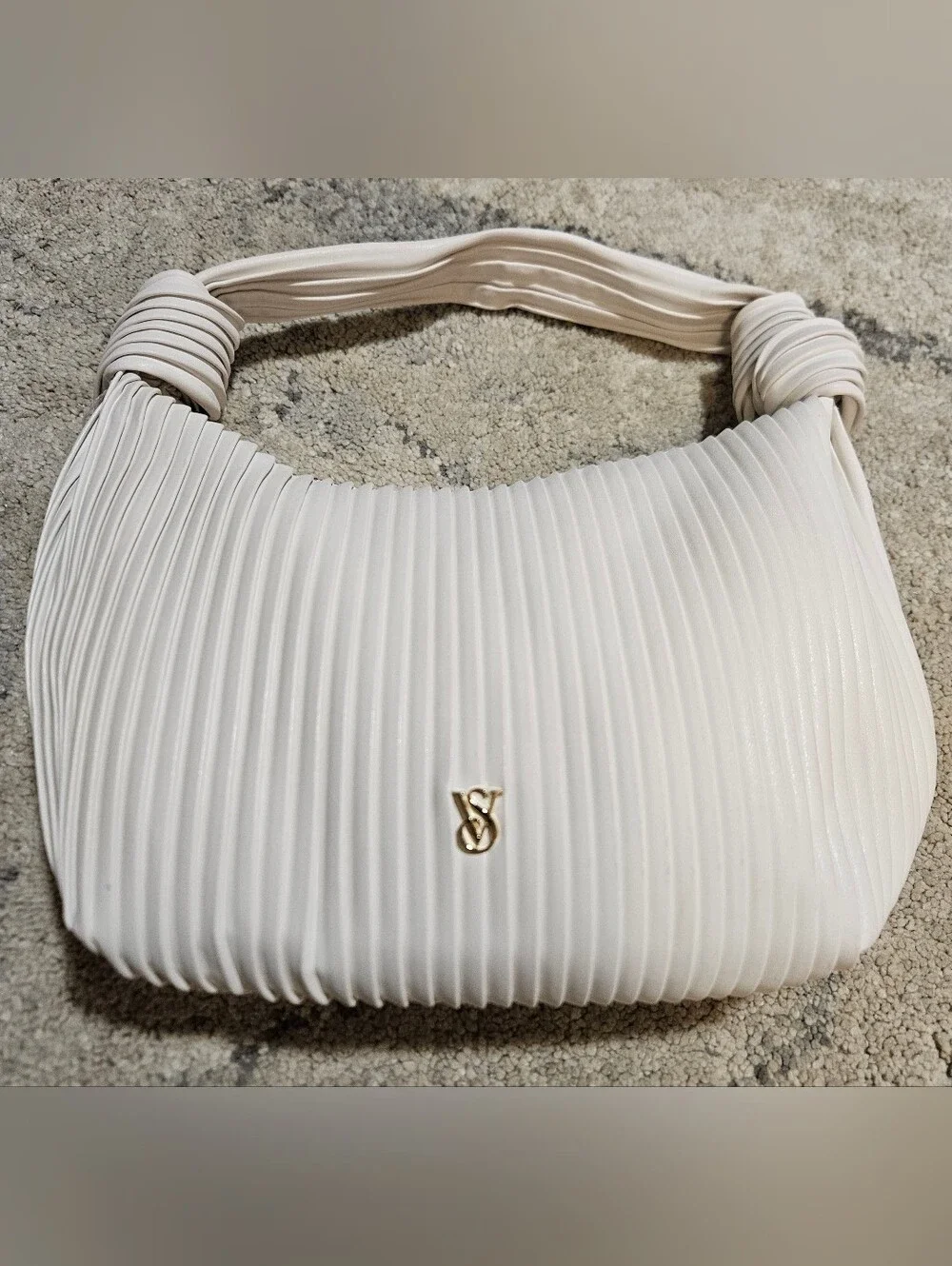 Victoria's Secret Knotted Top Handle Bag - Coconut White Pleated Hobo